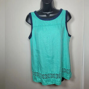 Kaari Blue Linen Crochet Top sz M